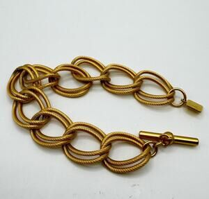 Vintage Anne Klein Chunky Gold Tone Double Chain Link Toggle Bracelet Signed